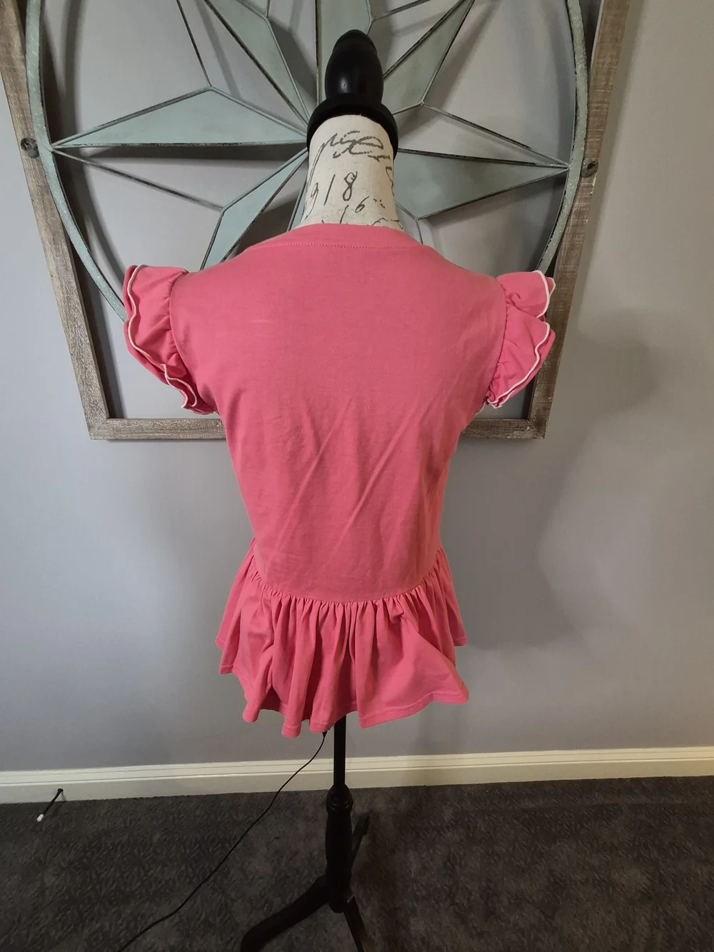 Kate Spade New York Cotton Peplum Ruffle Sleeve Tee Deep Dahlia Pink - S
